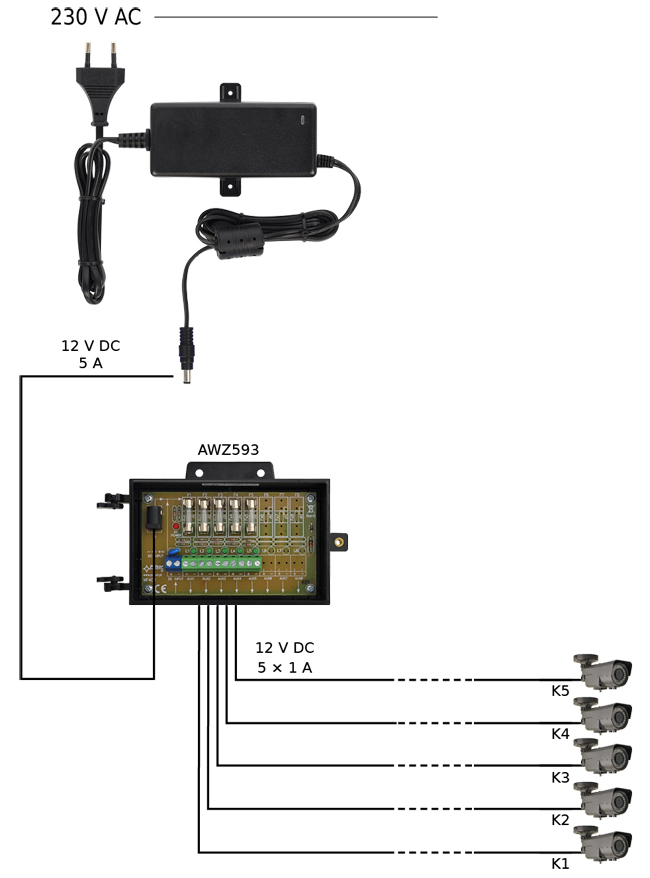 Захранващ адаптор Pulsar PSD12050: 100-240 V AC - 12 V DC, 5 A/60 W, стабилизиран